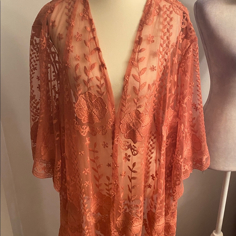 Torrid size 3/4 open front mesh crochet lace kimono NWT - Picture 2 of 9